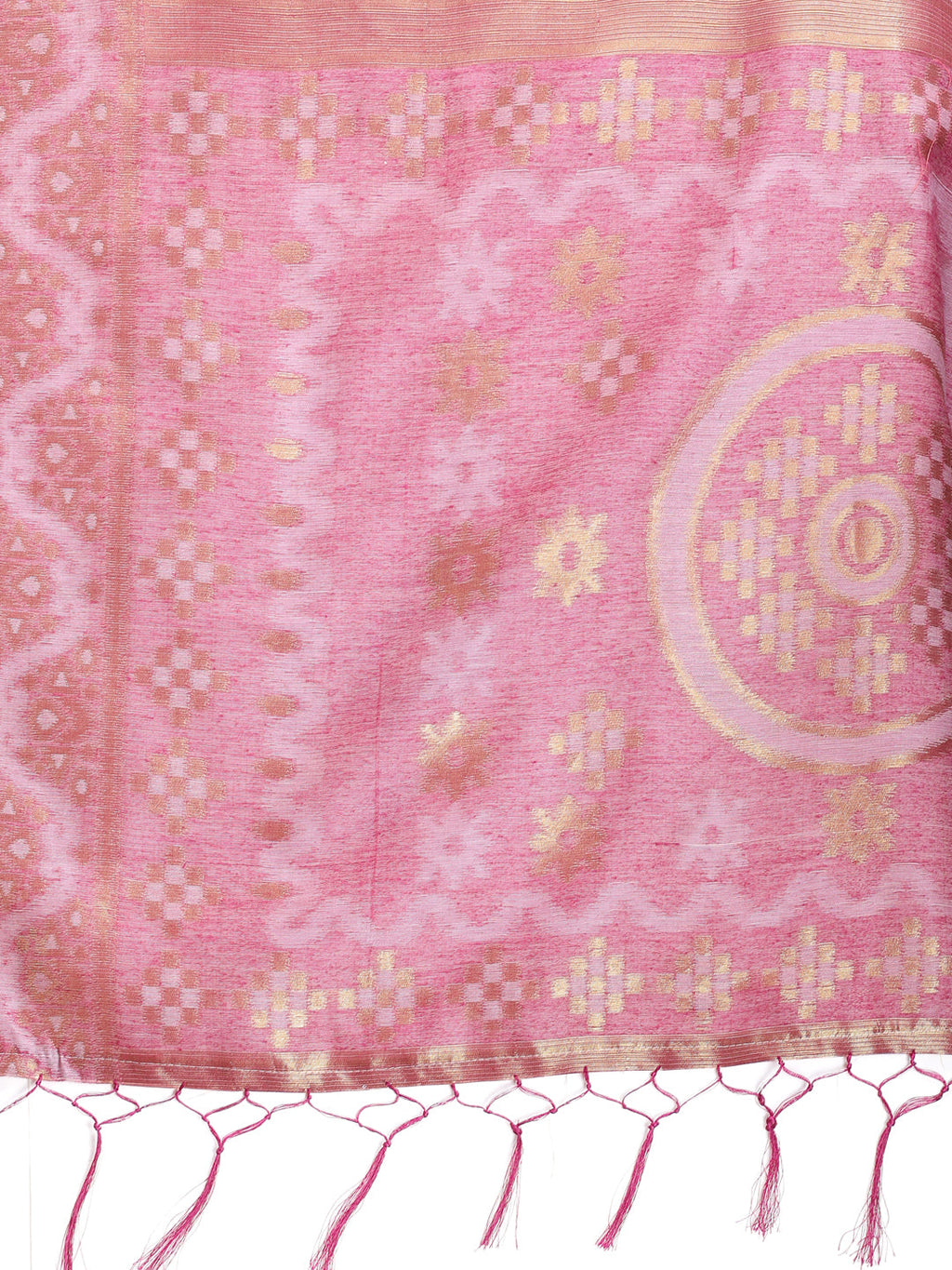 Beige & Pink Linen Cotton Saree with Woven Pattern