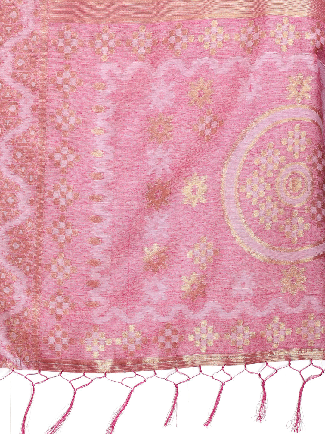 Beige & Pink Linen Cotton Saree with Woven Pattern