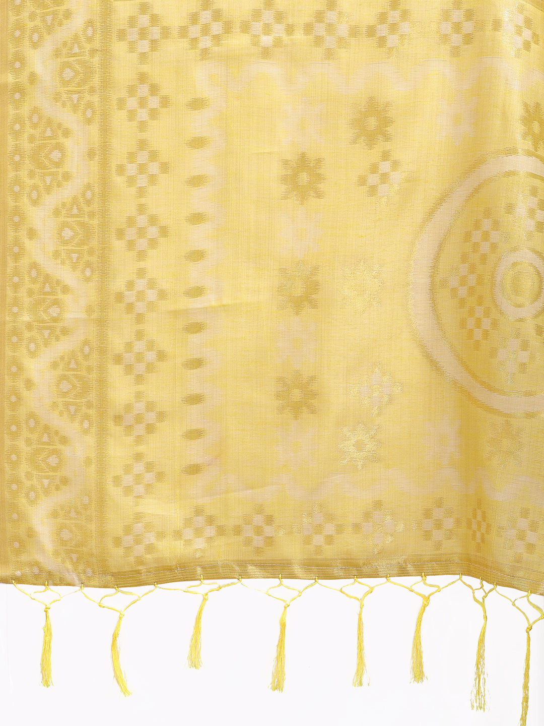 Beige & Yellow Linen Cotton Saree with Woven Patterns