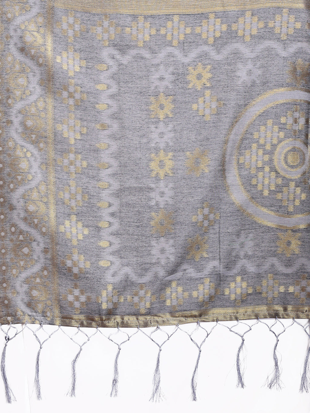 Beige & Grey Linen Cotton Saree with Woven Pattern Pallu