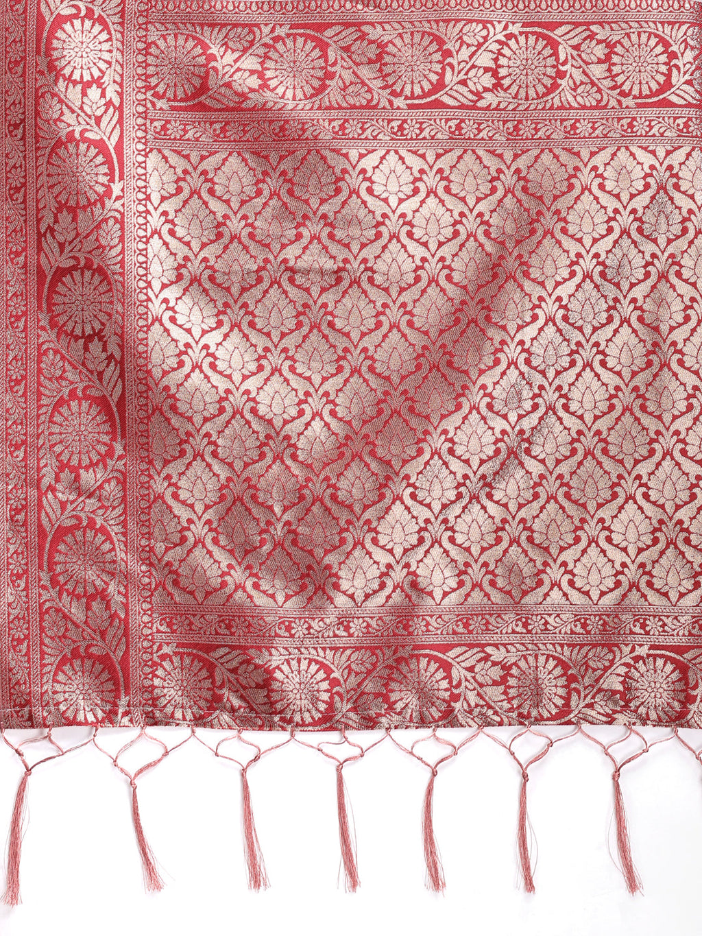 Maroon Linen Cotton Zari Woven Traditional Tassel Saree