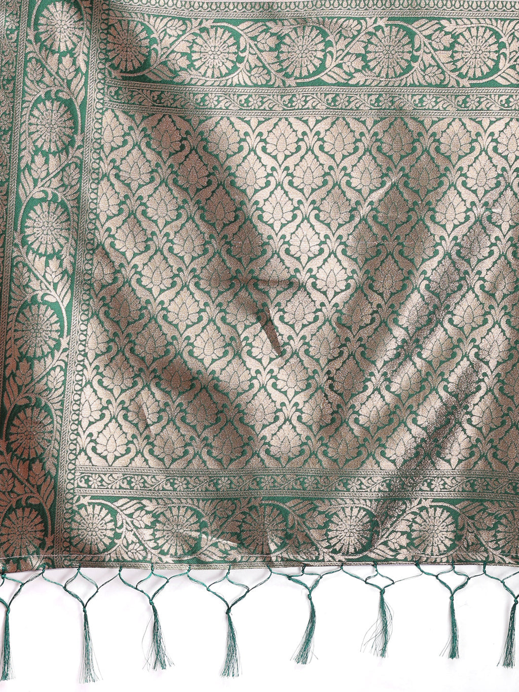 Green Linen Cotton Zari Woven Tassel Saree