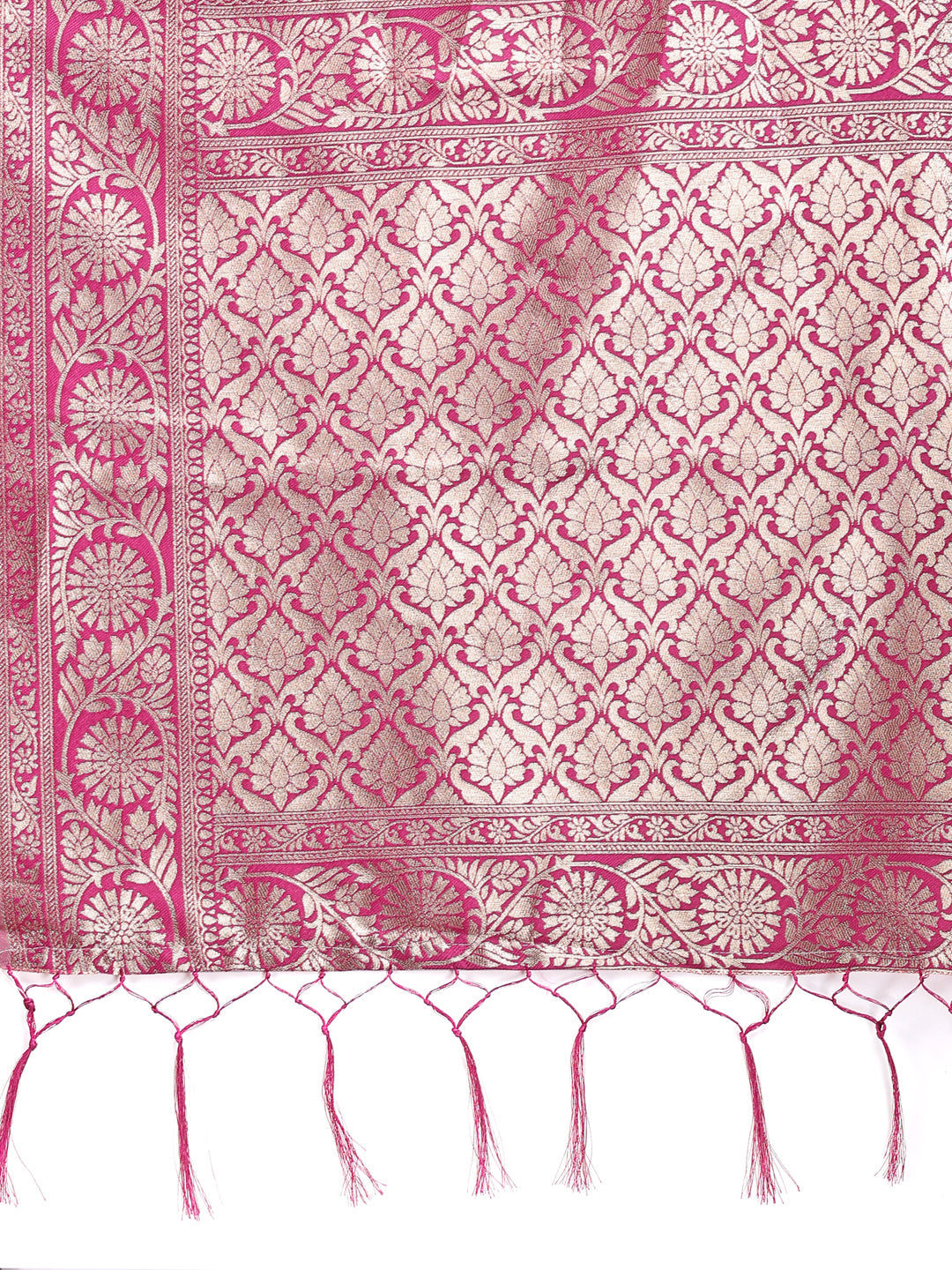 Purple Linen Cotton Saree with Zari Work and Traditional Tassels