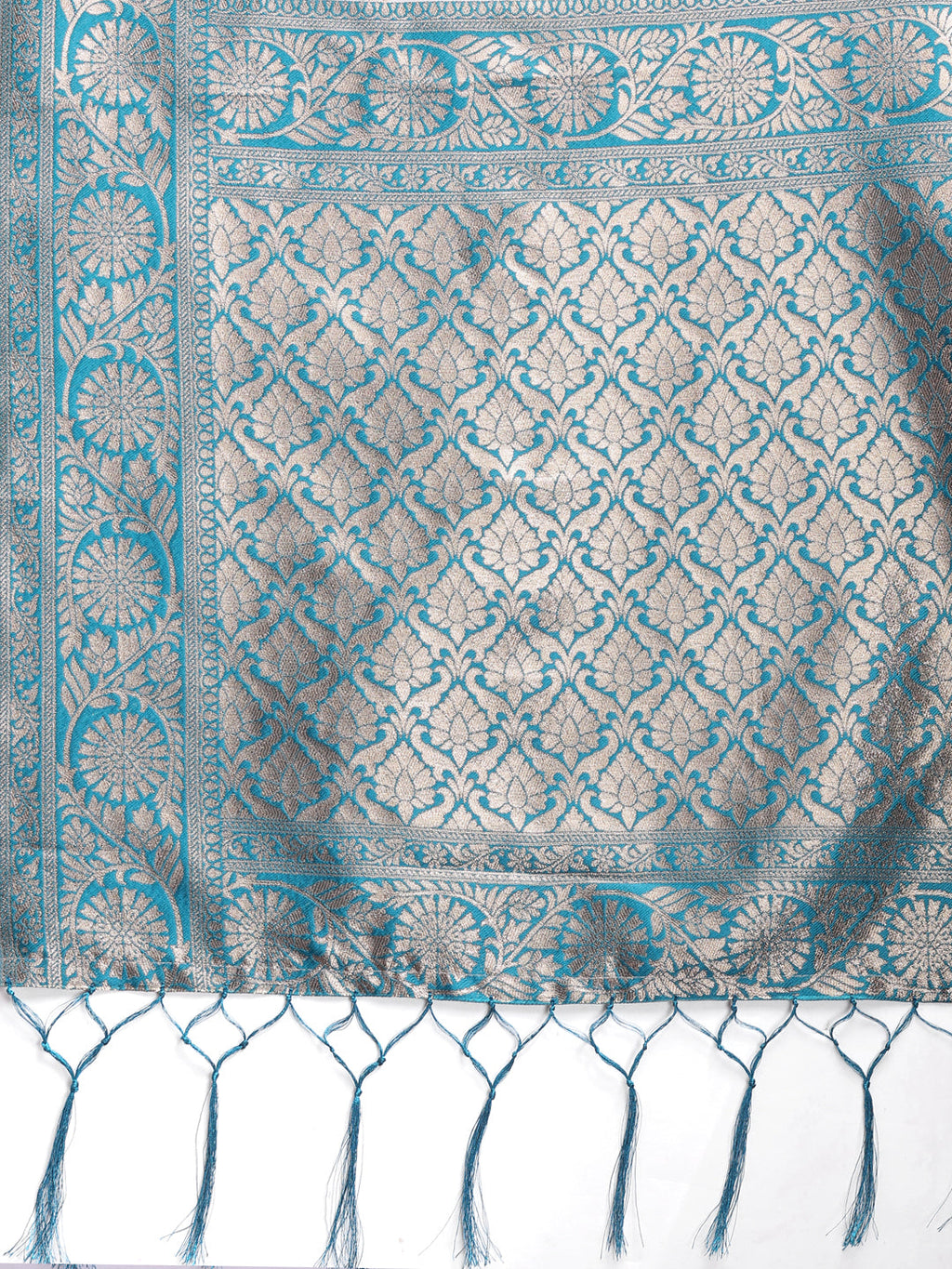 Sea Green Linen Cotton Saree with Traditional Zari Tassels