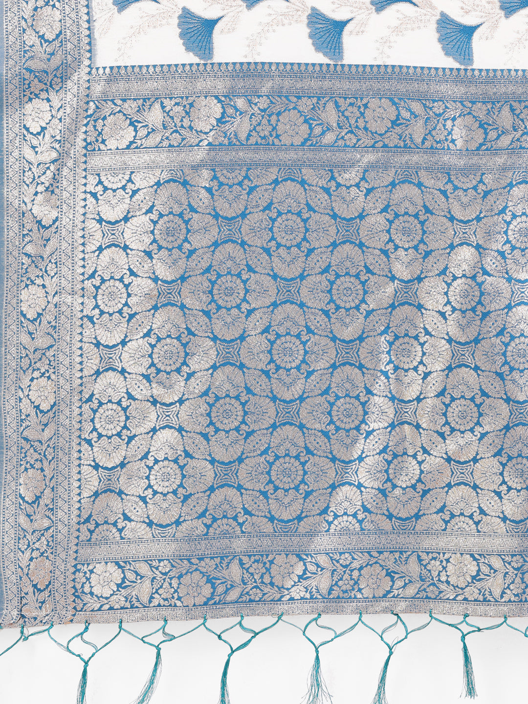 Off-White & Sky Blue Linen Cotton Saree with Zari Border