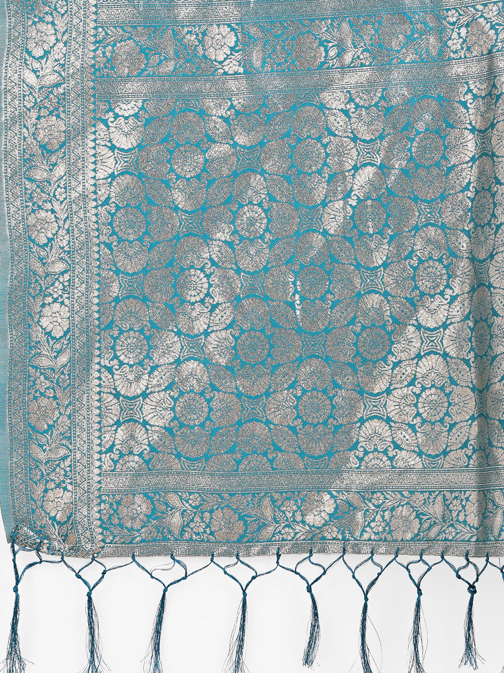 Off-White & Teal Linen Cotton Saree with Zari Woven Border