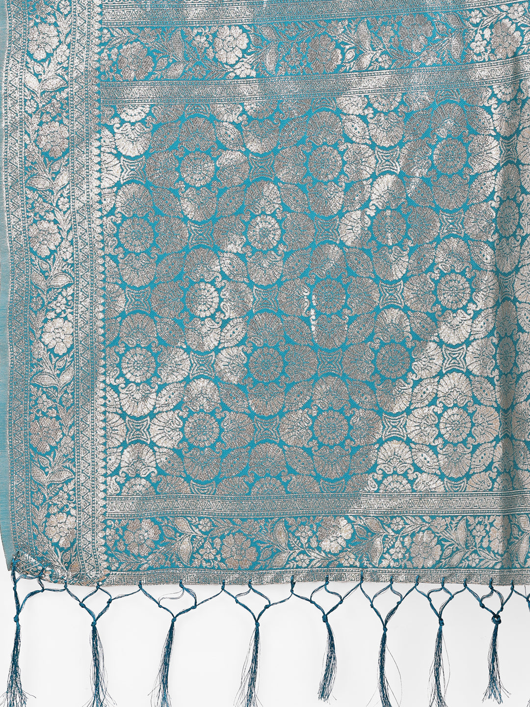 Off-White & Teal Linen Cotton Saree with Zari Woven Border