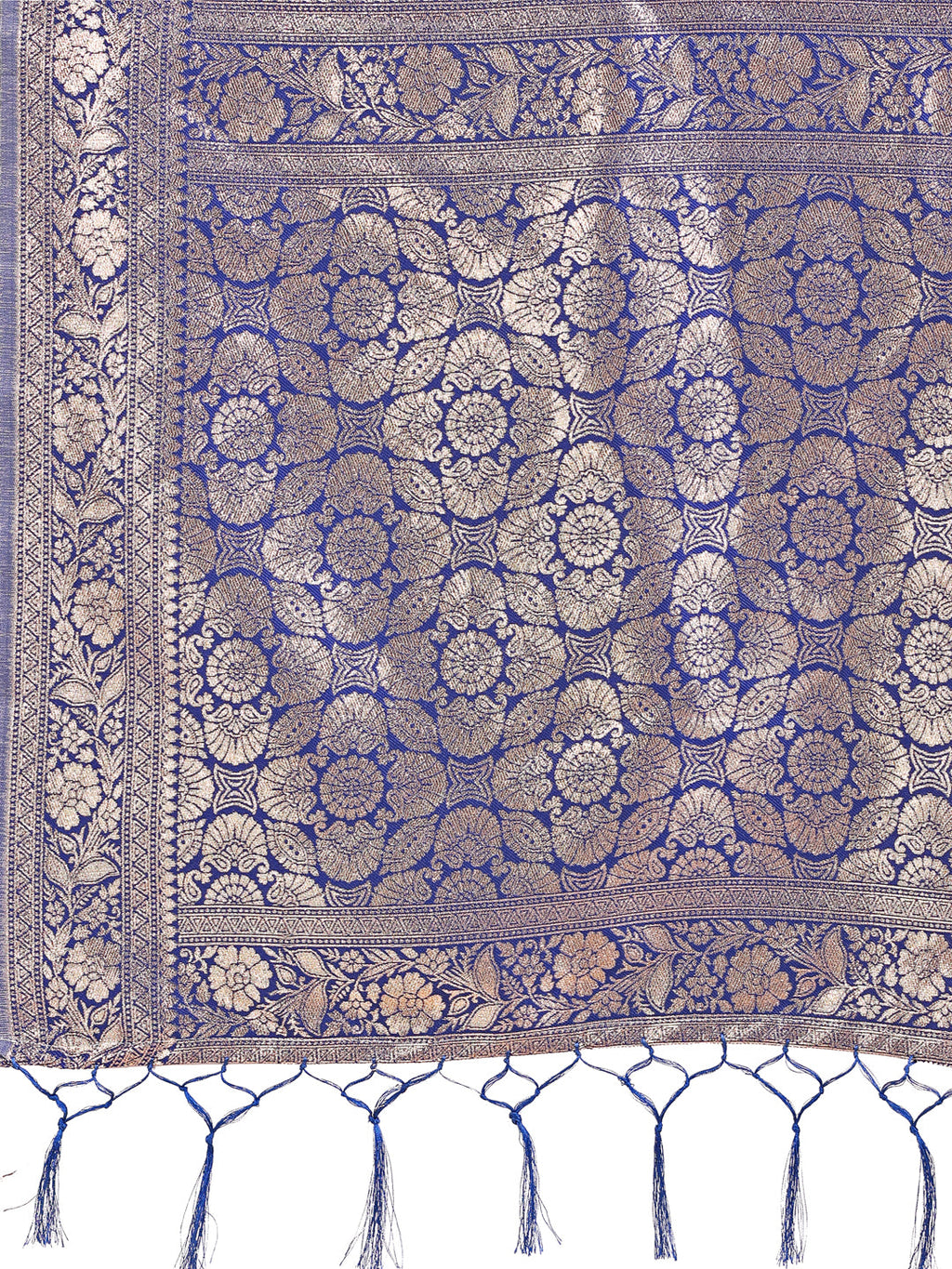 Off-White & Blue Linen Cotton Saree with Zari Woven Border