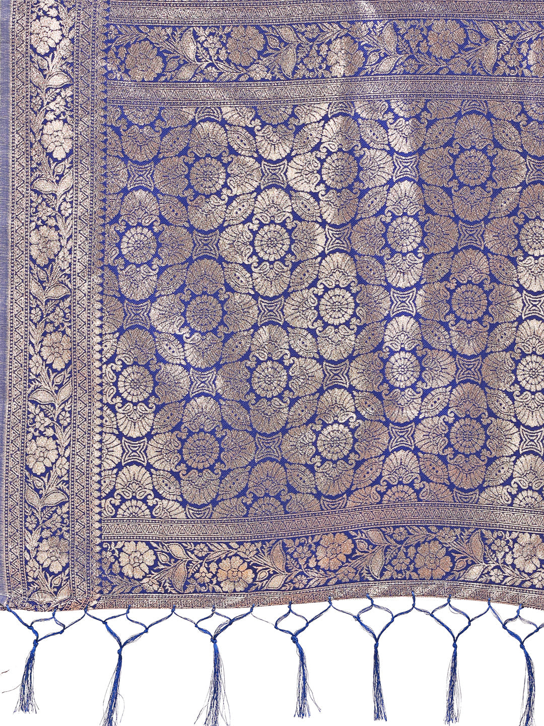 Off-White & Blue Linen Cotton Saree with Zari Woven Border