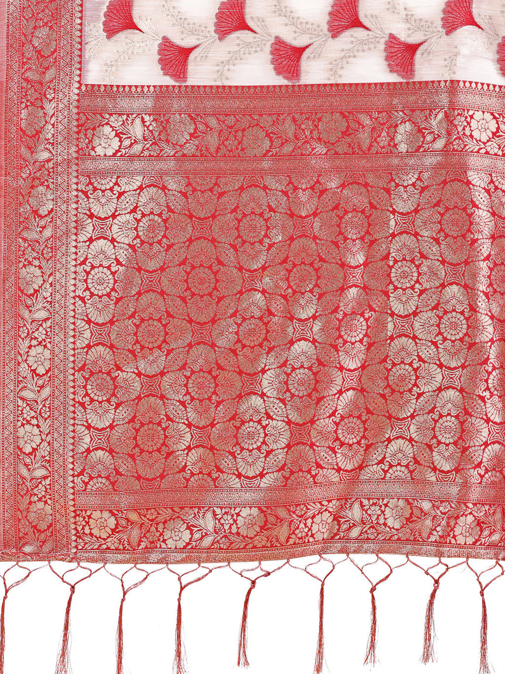Off-White & Maroon Linen Cotton Saree with Zari Border