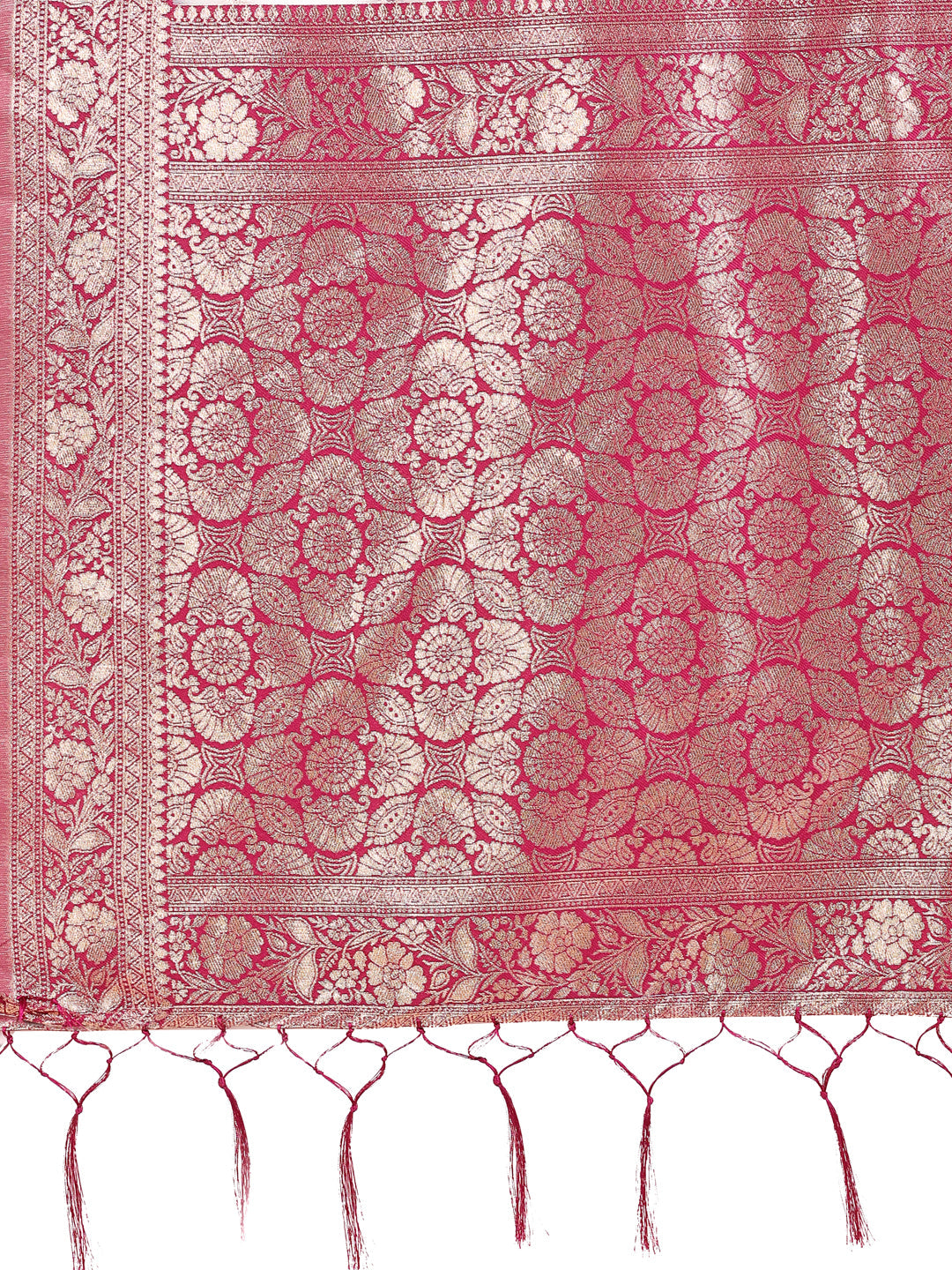 Off-White & Magenta Linen Cotton Saree with Zari Woven Border