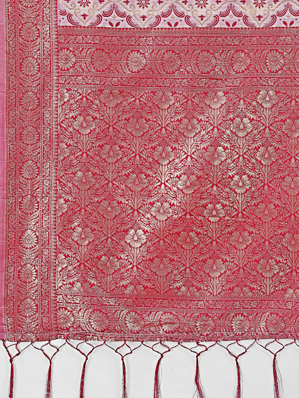 Pink Linen Saree with Rich Woven Zari Floral Motifs