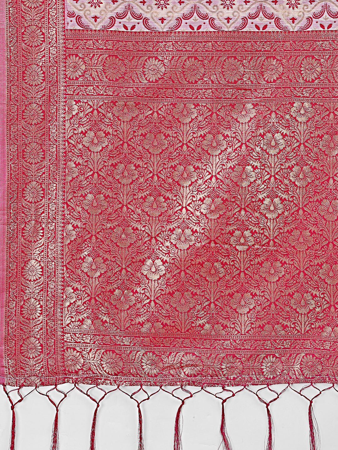 Pink Linen Saree with Rich Woven Zari Floral Motifs