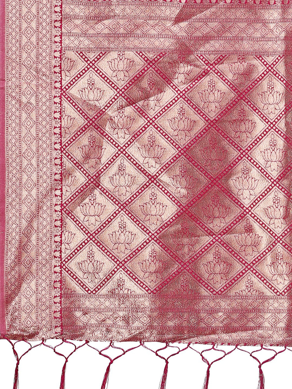 Pink & Cream Linen Saree with Geometric Design and Zari Border