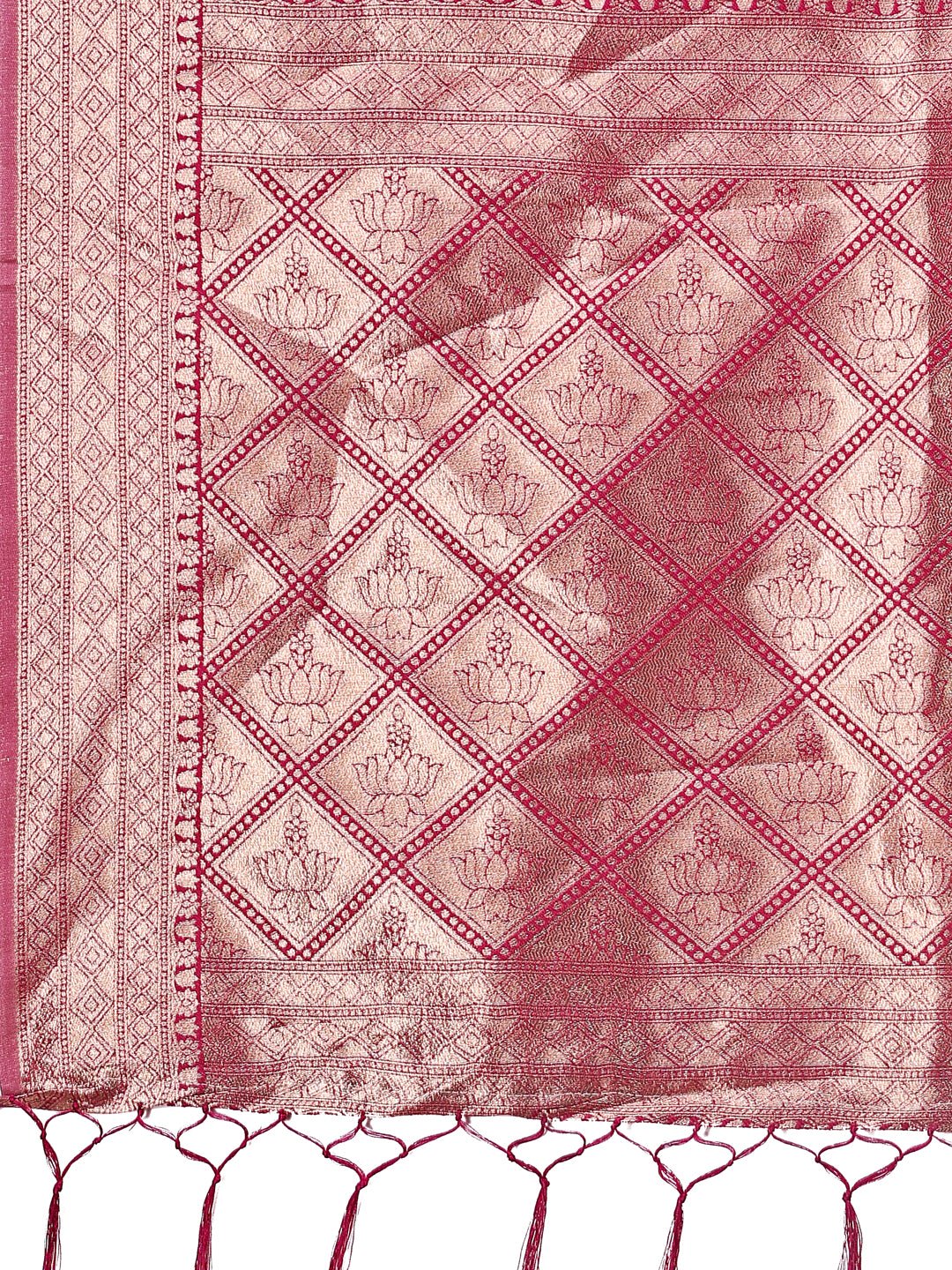 Pink & Cream Linen Saree with Geometric Design and Zari Border