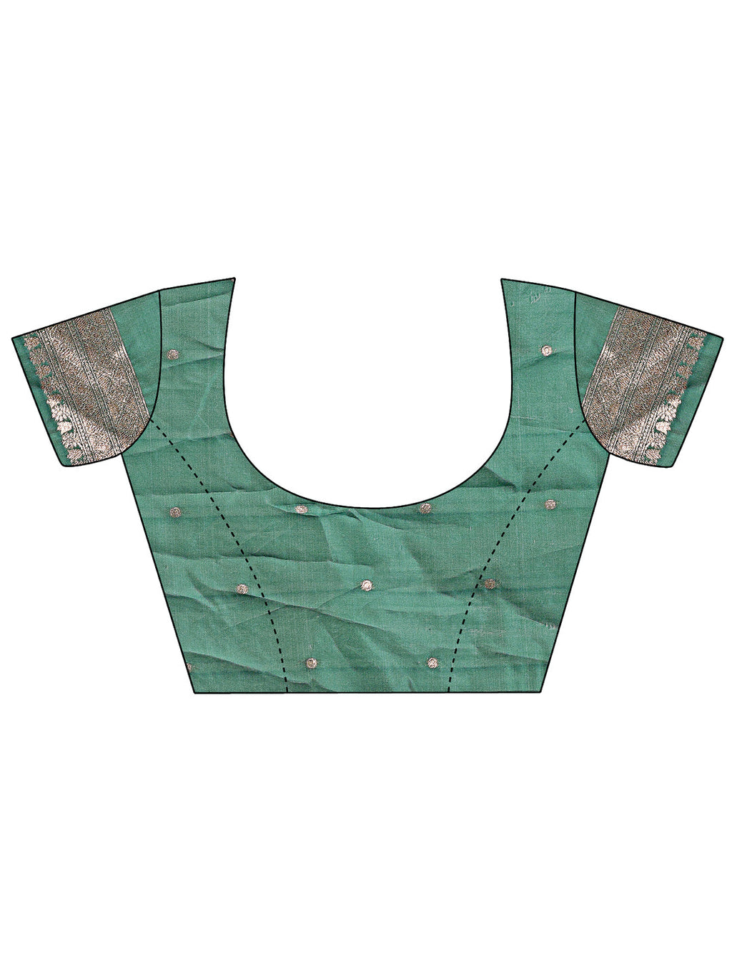 Green & Cream Linen Saree with Geometric Design & Zari Border