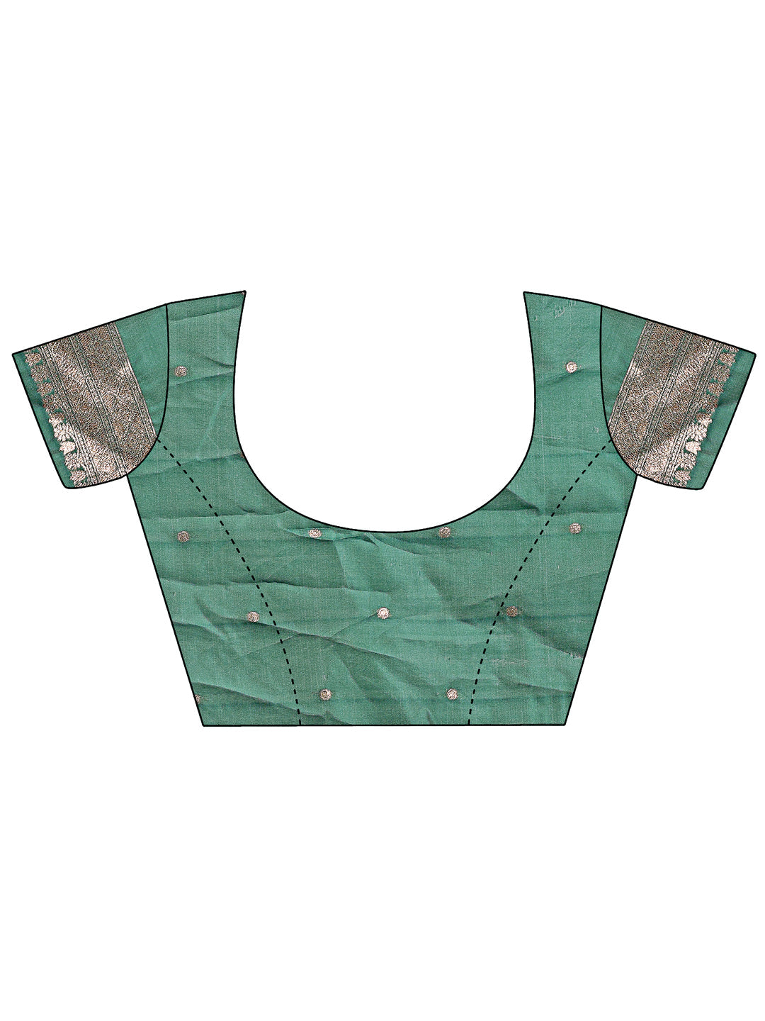 Green & Cream Linen Saree with Geometric Design & Zari Border