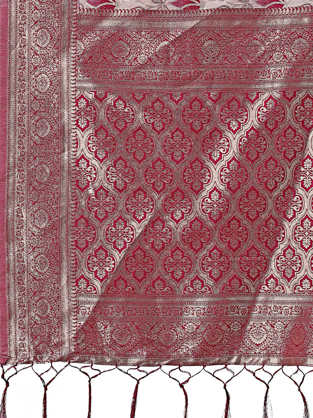 Beige and Purple Linen Saree with Floral Print and Zari Pallu