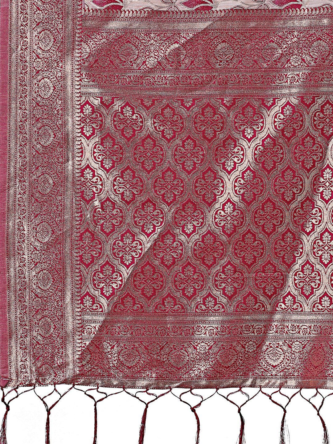 Beige and Purple Linen Saree with Floral Print and Zari Pallu