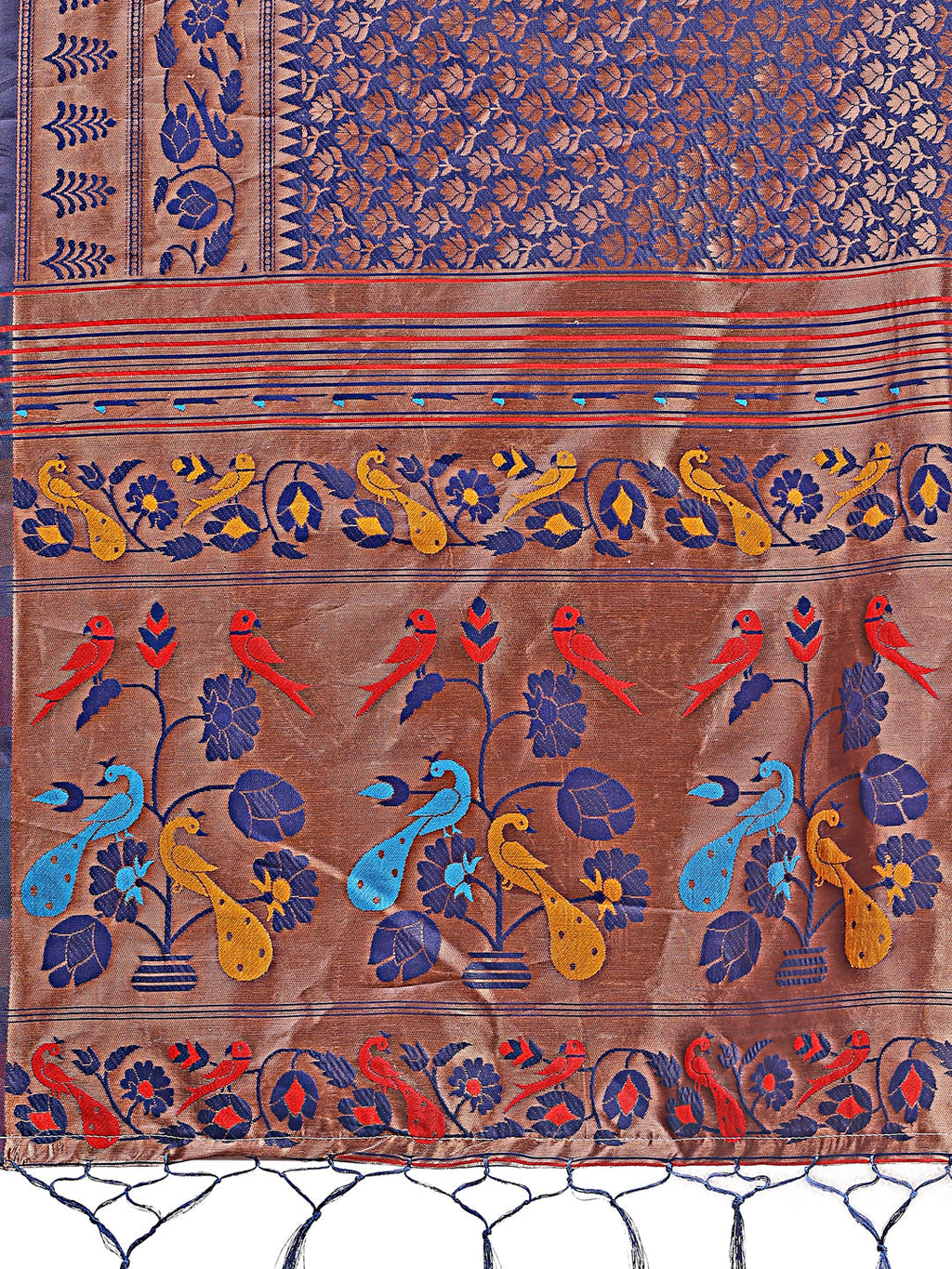Copper & Navy Blue Banarasi Silk Saree with Colorful Pallu