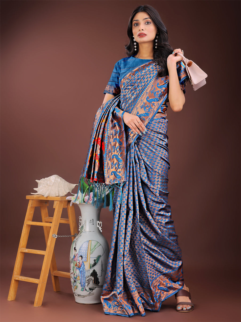 Fiery Blue Banarasi Silk Saree with Gold Zari and Colorful Pallu