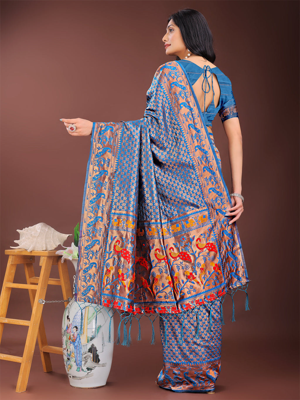 Fiery Blue Banarasi Silk Saree with Gold Zari and Colorful Pallu
