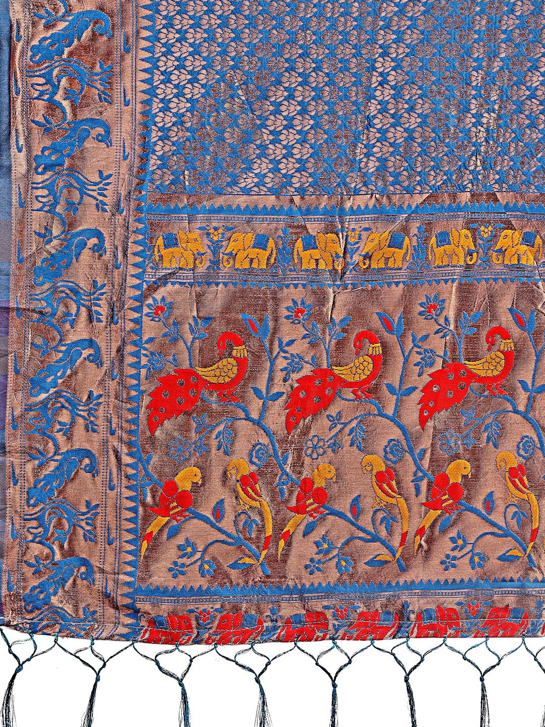 Fiery Blue Banarasi Silk Saree with Gold Zari and Colorful Pallu