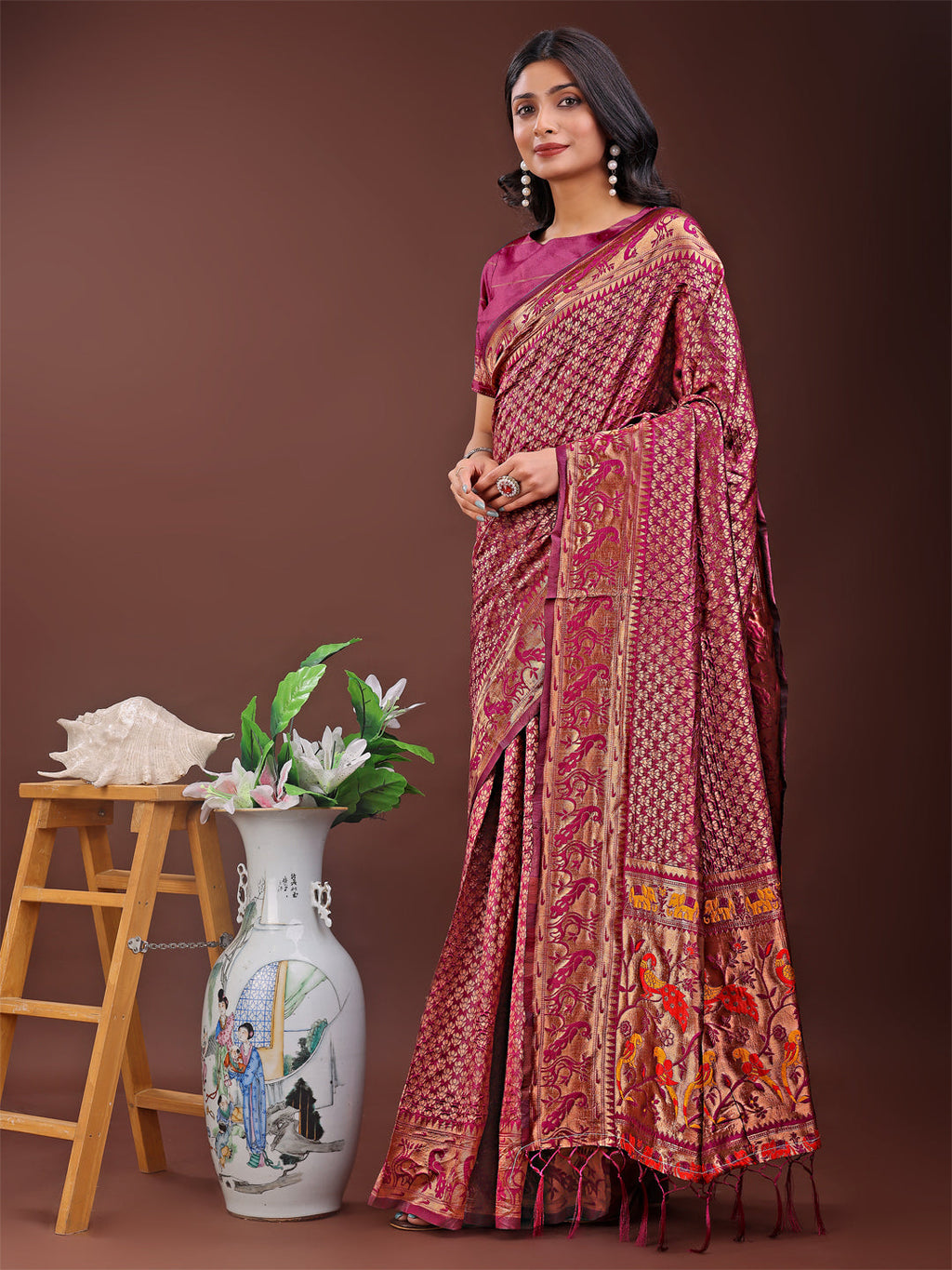 Fiery Purple Banarasi Silk Saree with Gold Zari