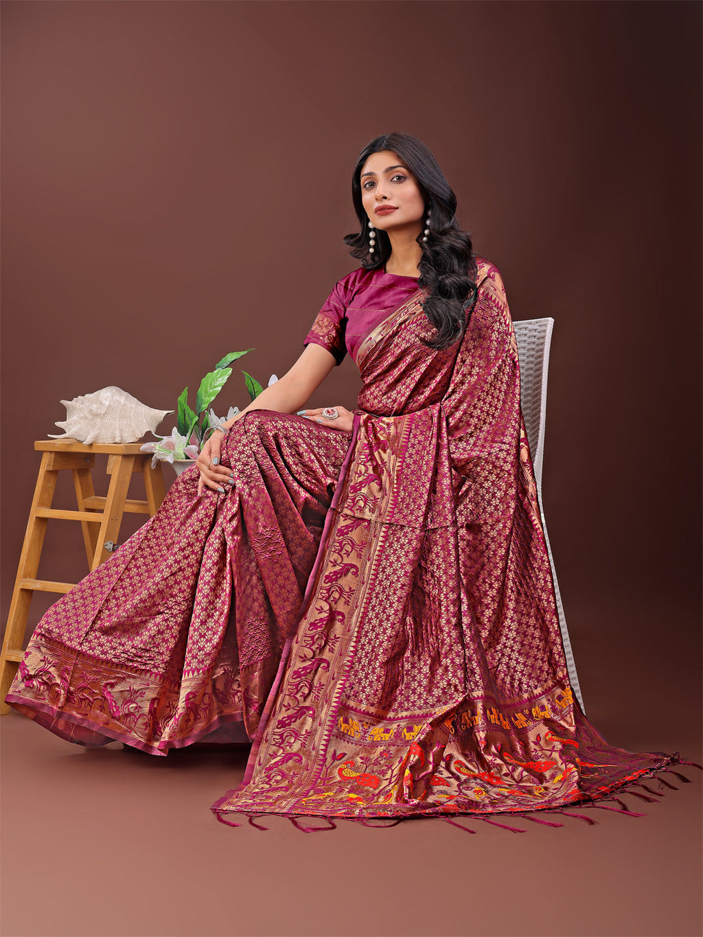 Fiery Purple Banarasi Silk Saree with Gold Zari