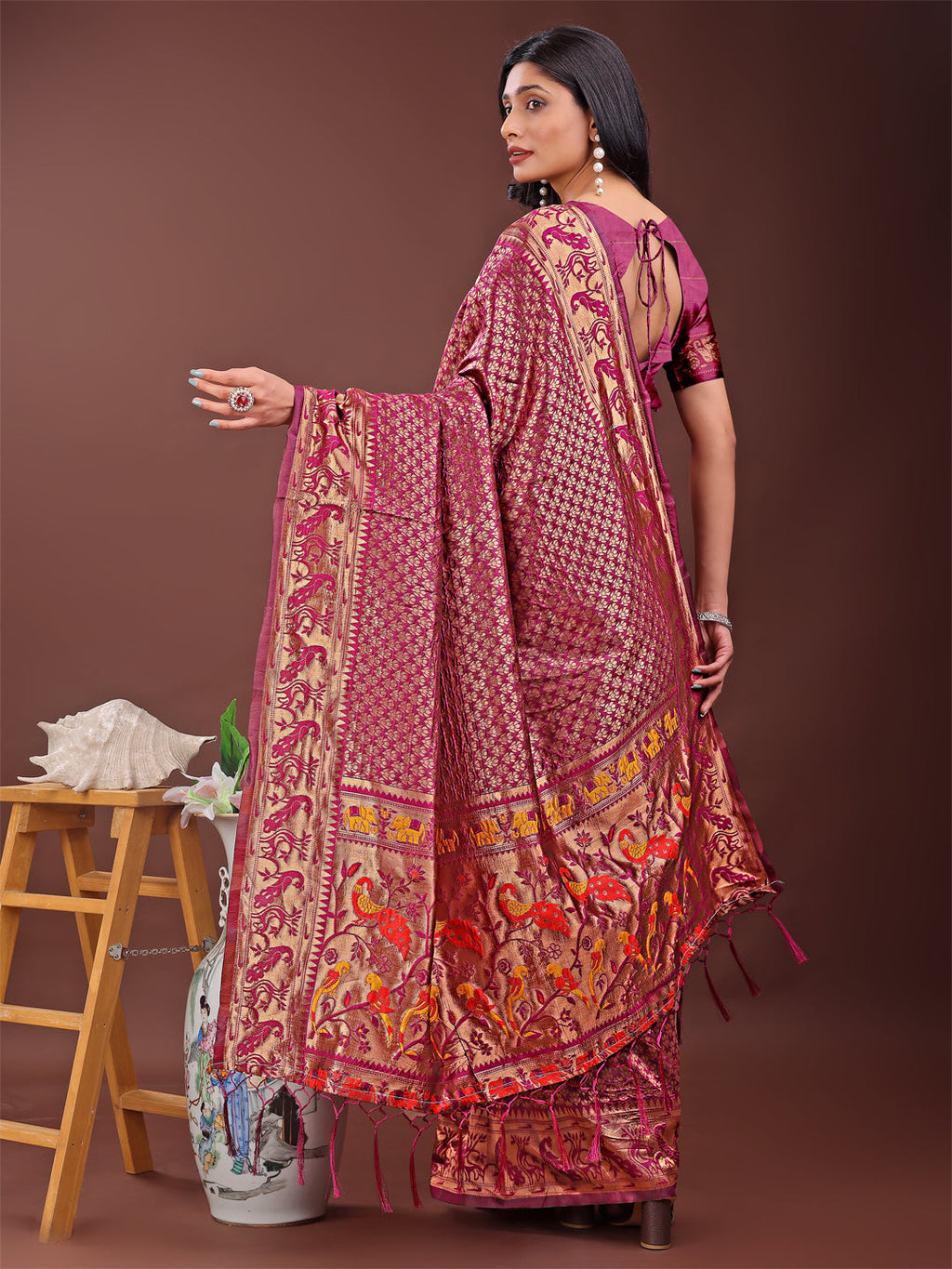 Fiery Purple Banarasi Silk Saree with Gold Zari