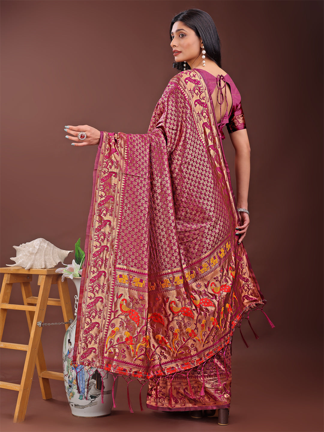 Fiery Purple Banarasi Silk Saree with Gold Zari