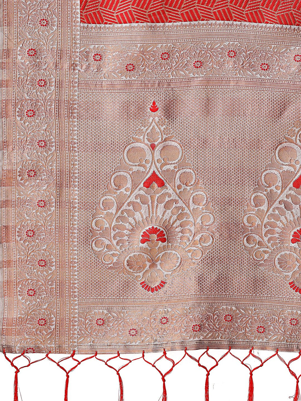 Red and Beige Lichi Silk Saree with Elegant Woven Pallu