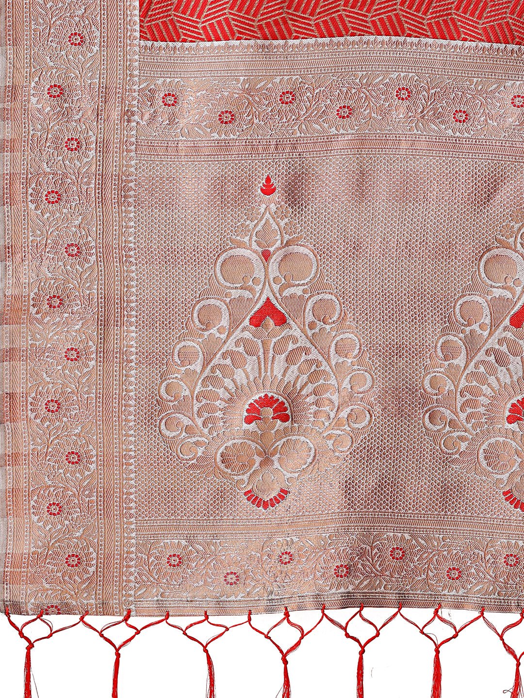 Red and Beige Lichi Silk Saree with Elegant Woven Pallu