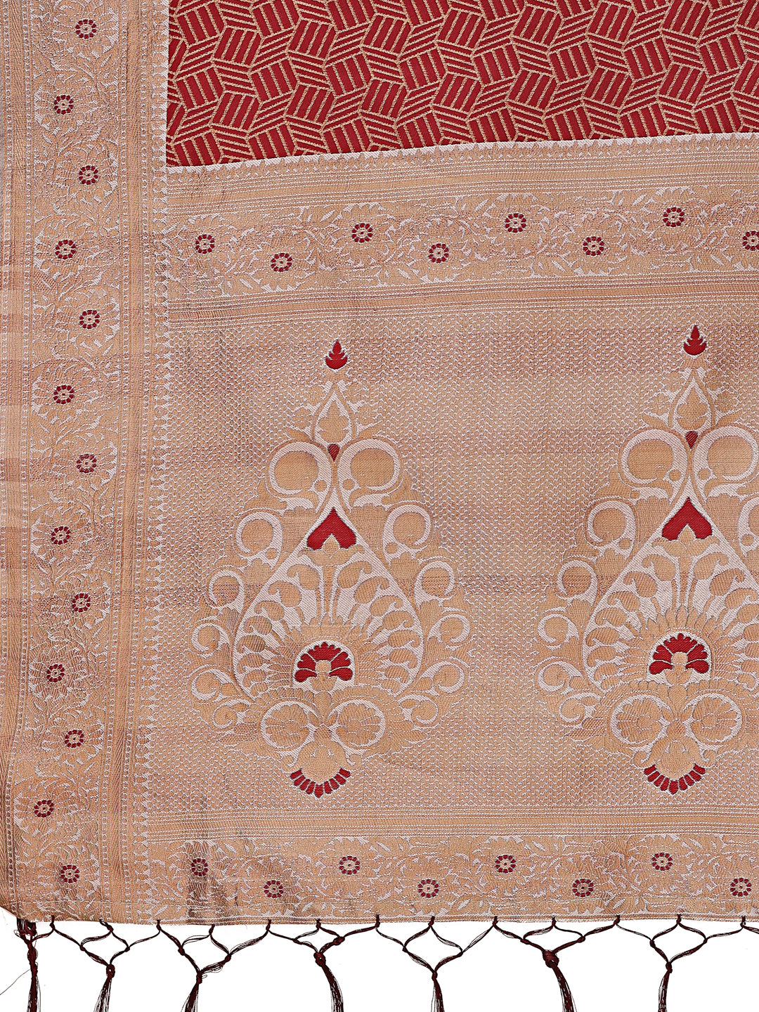 Maroon & Beige Lichi Silk Saree with Elegant Woven Pallu
