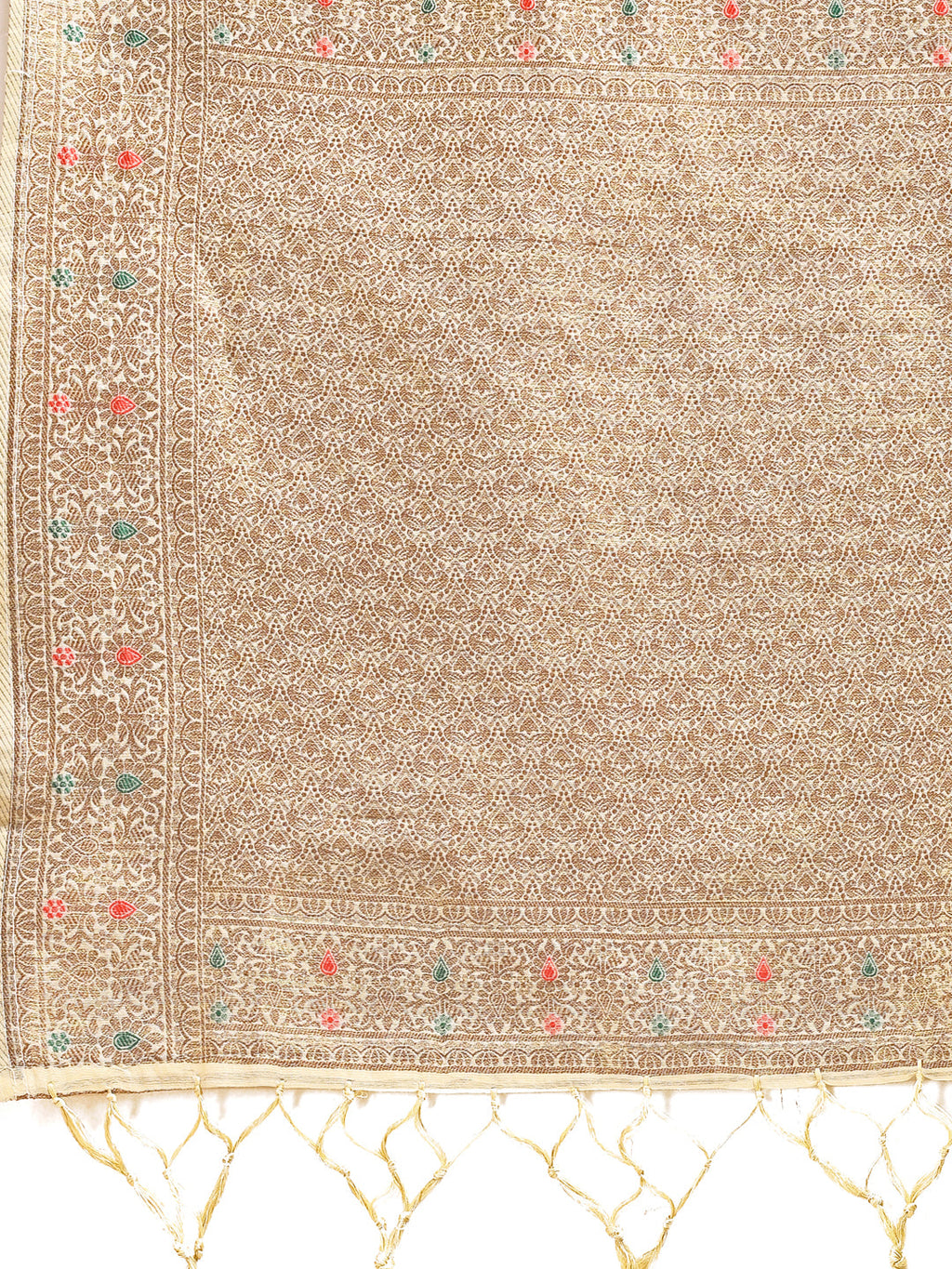 Cream Cotton Saree with Traditional Woven Zari Work