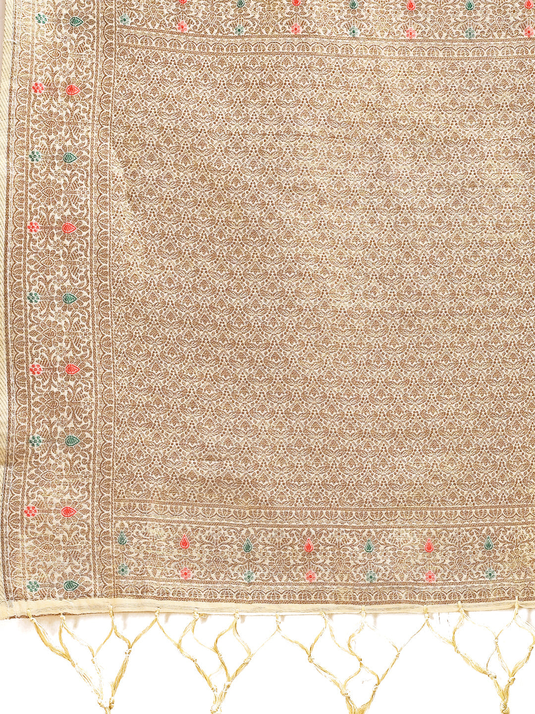 Cream Cotton Saree with Traditional Woven Zari Work