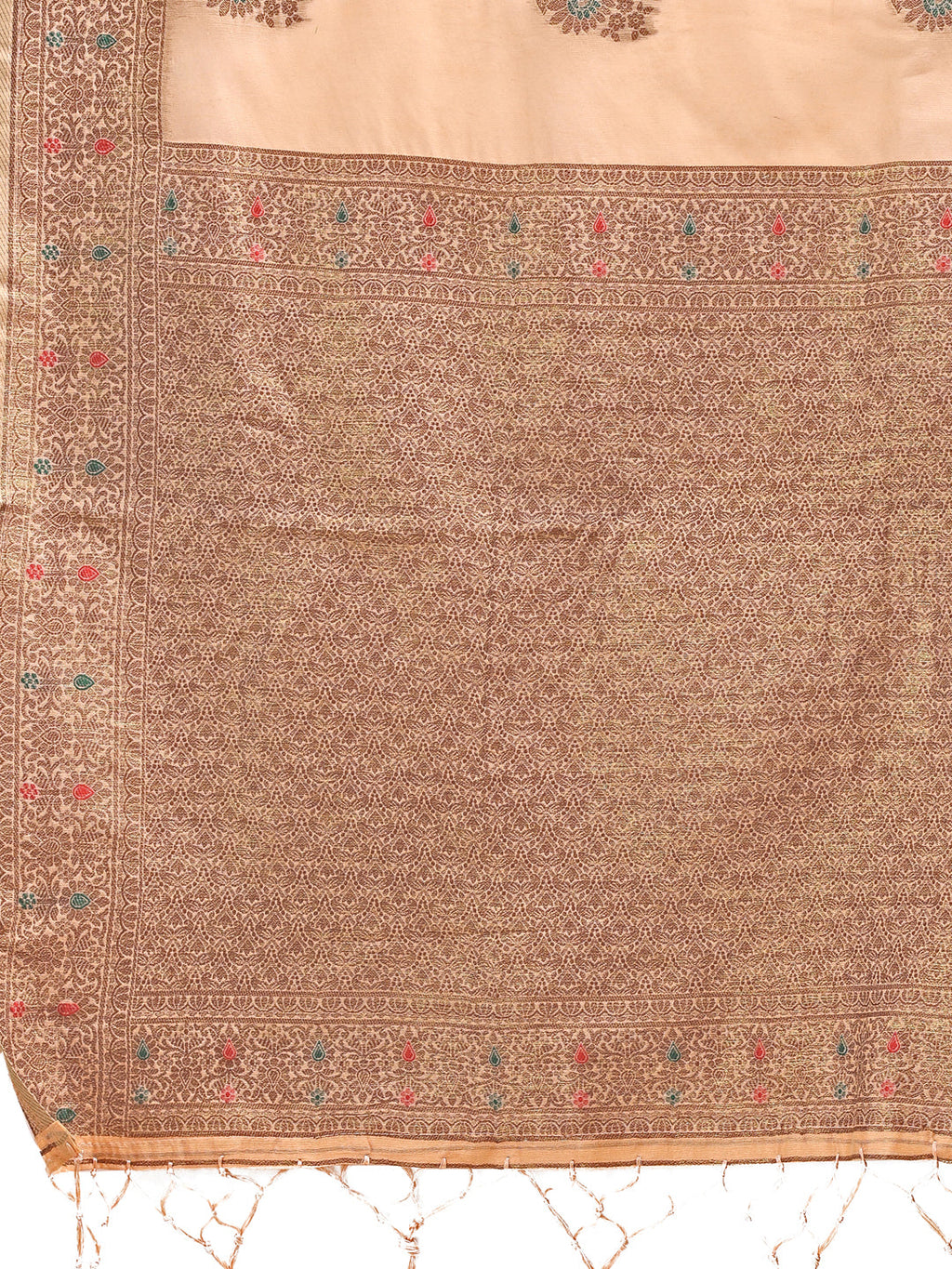 Peach Cotton Saree with Woven Zari Work and Tassels