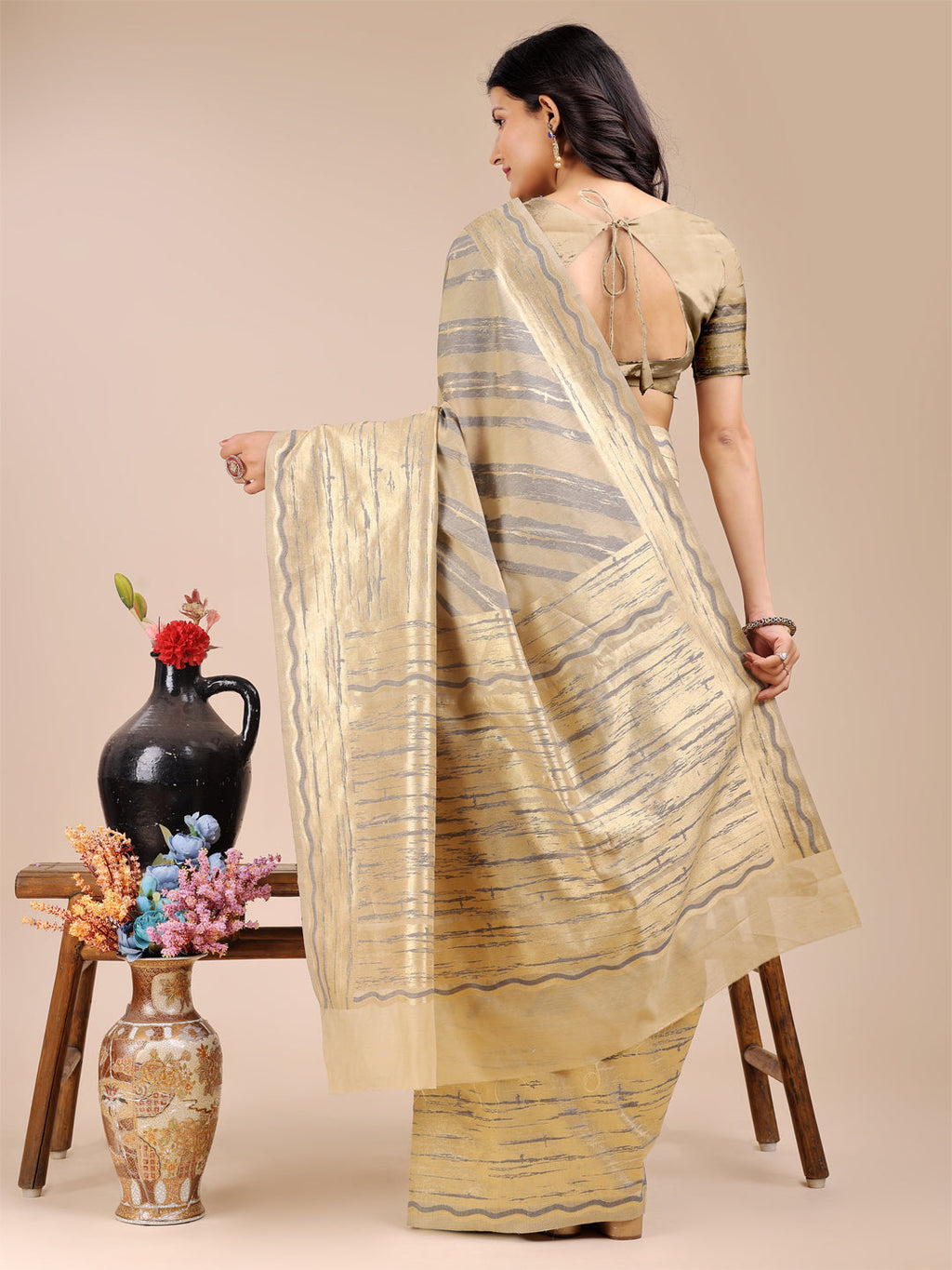 Cream Cotton Saree with Traditional Woven Zari Work