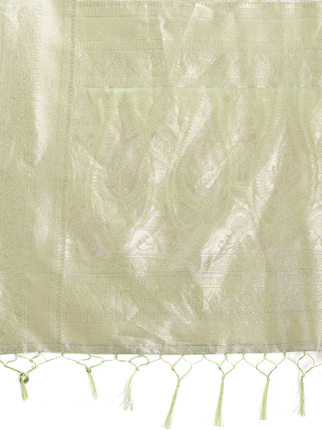 Light Green Linen Cotton Saree with Subtle Shimmer and Patterns