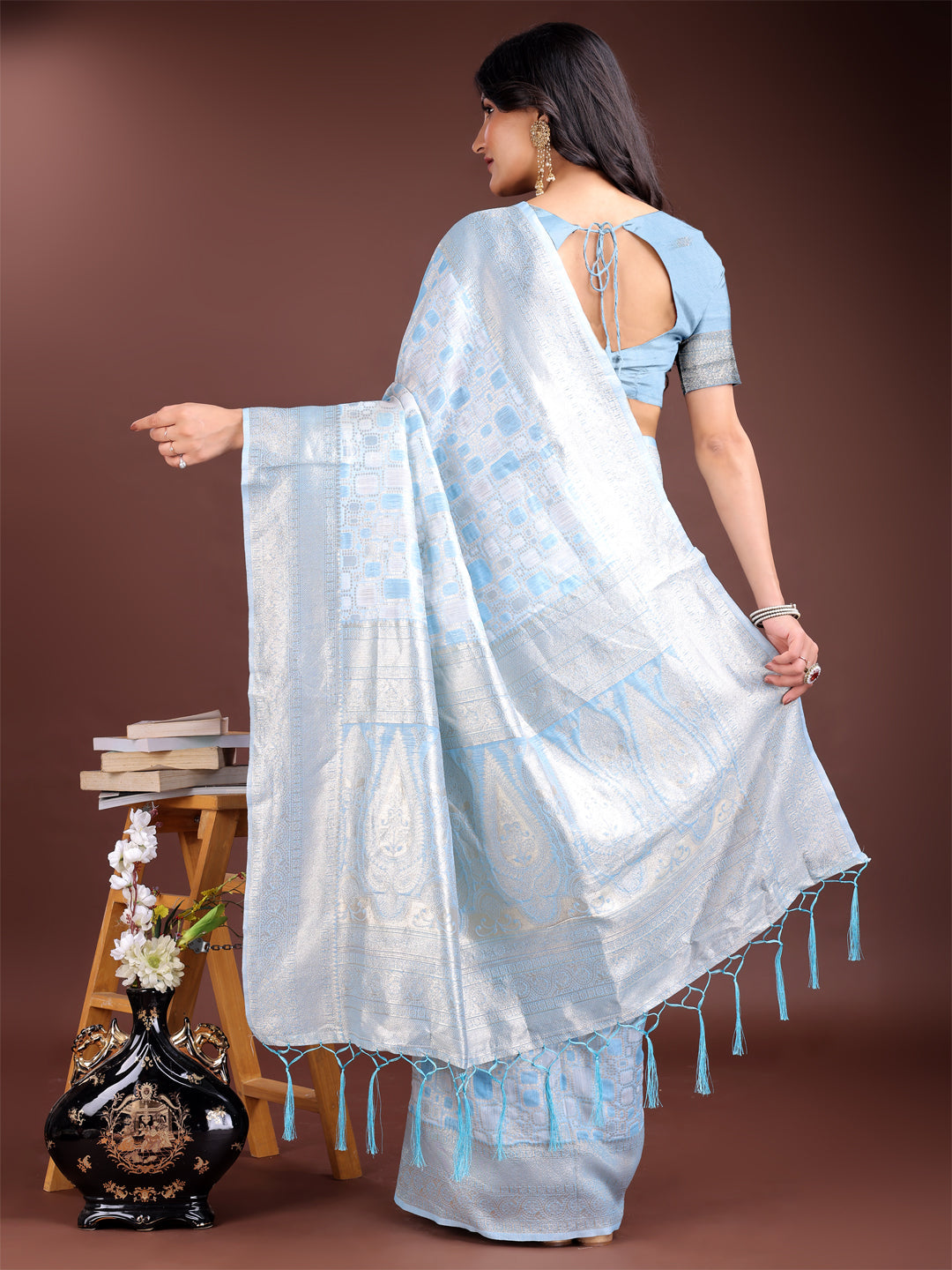 Sky Blue Linen Cotton Saree with Subtle Shimmer for Everyday Elegance