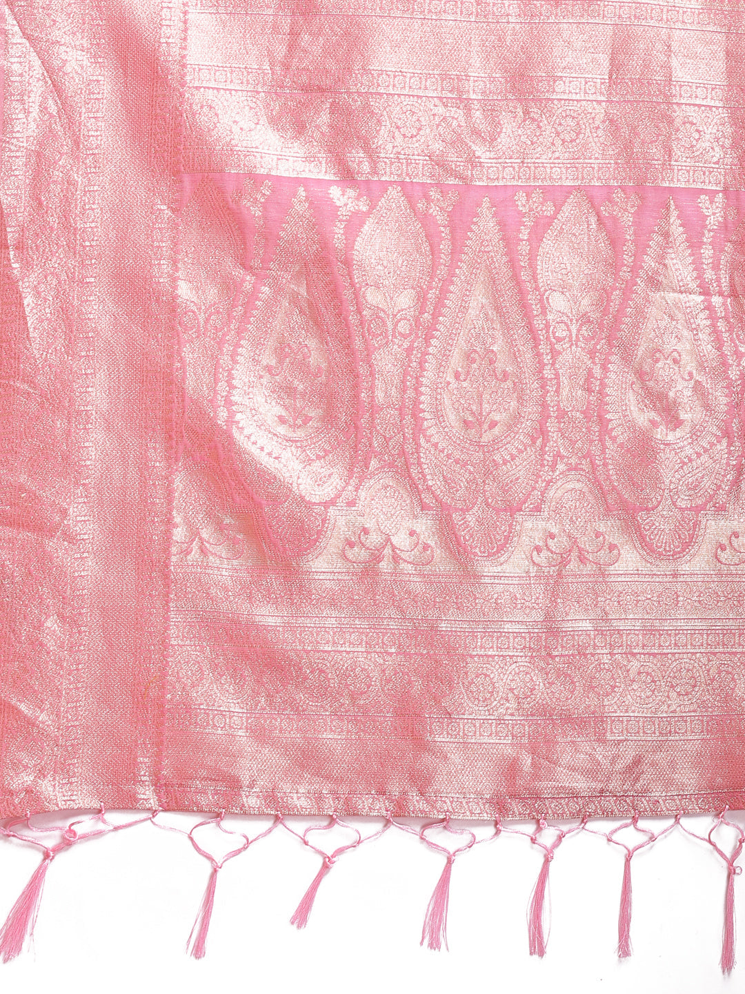 Pink Linen Cotton Saree with Subtle Shimmer and Woven Details