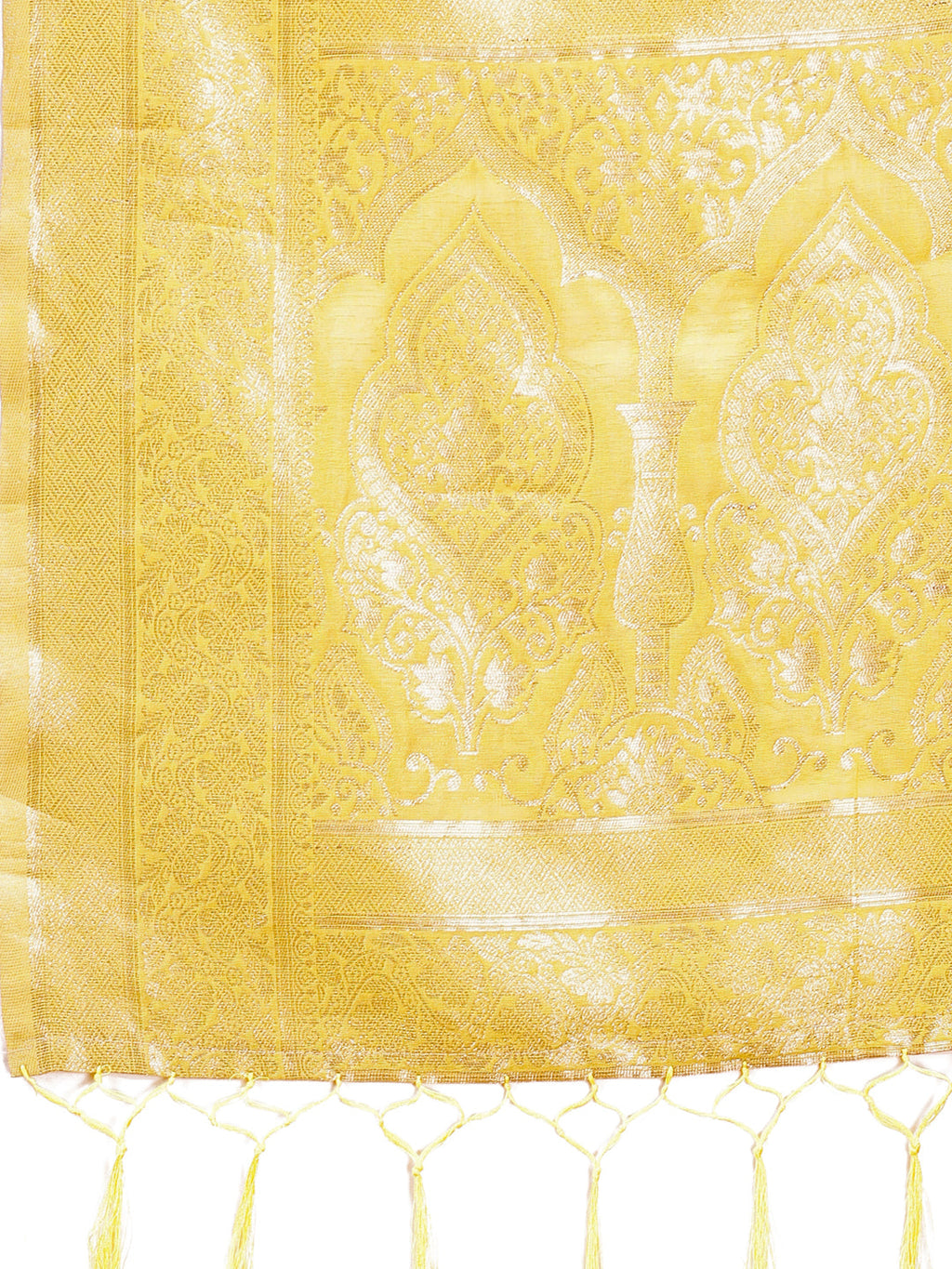 Yellow Cotton Saree with Golden Zari Work & Graceful Drape