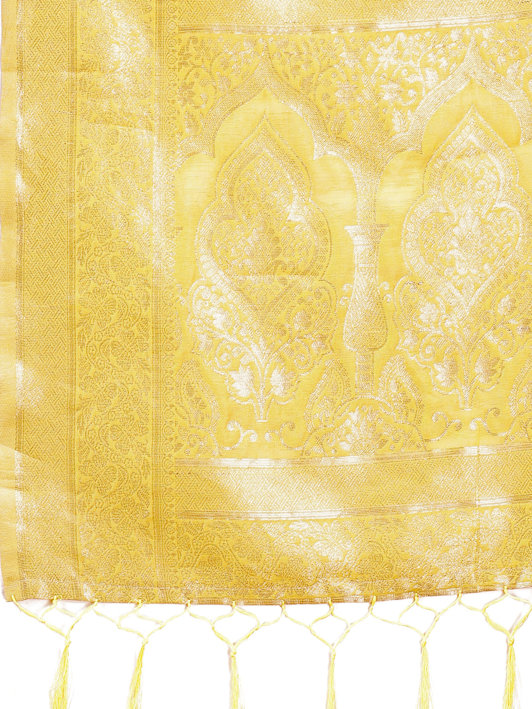 Yellow Cotton Saree with Golden Zari Work & Graceful Drape