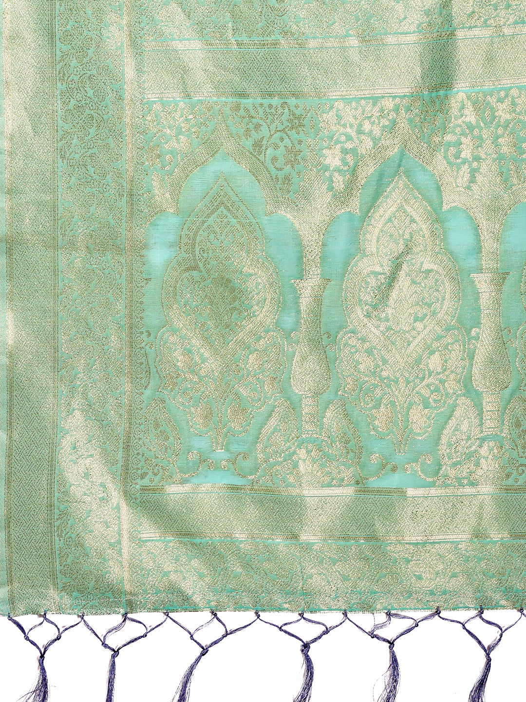 Sea Green Cotton Saree with Golden Zari Work