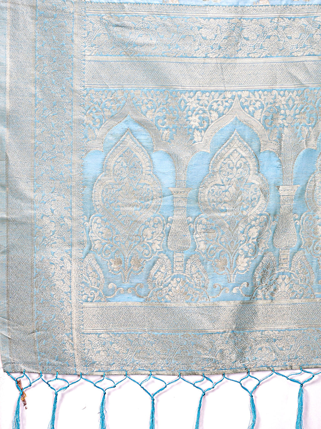 Sky Blue Cotton Saree with Golden Zari Work