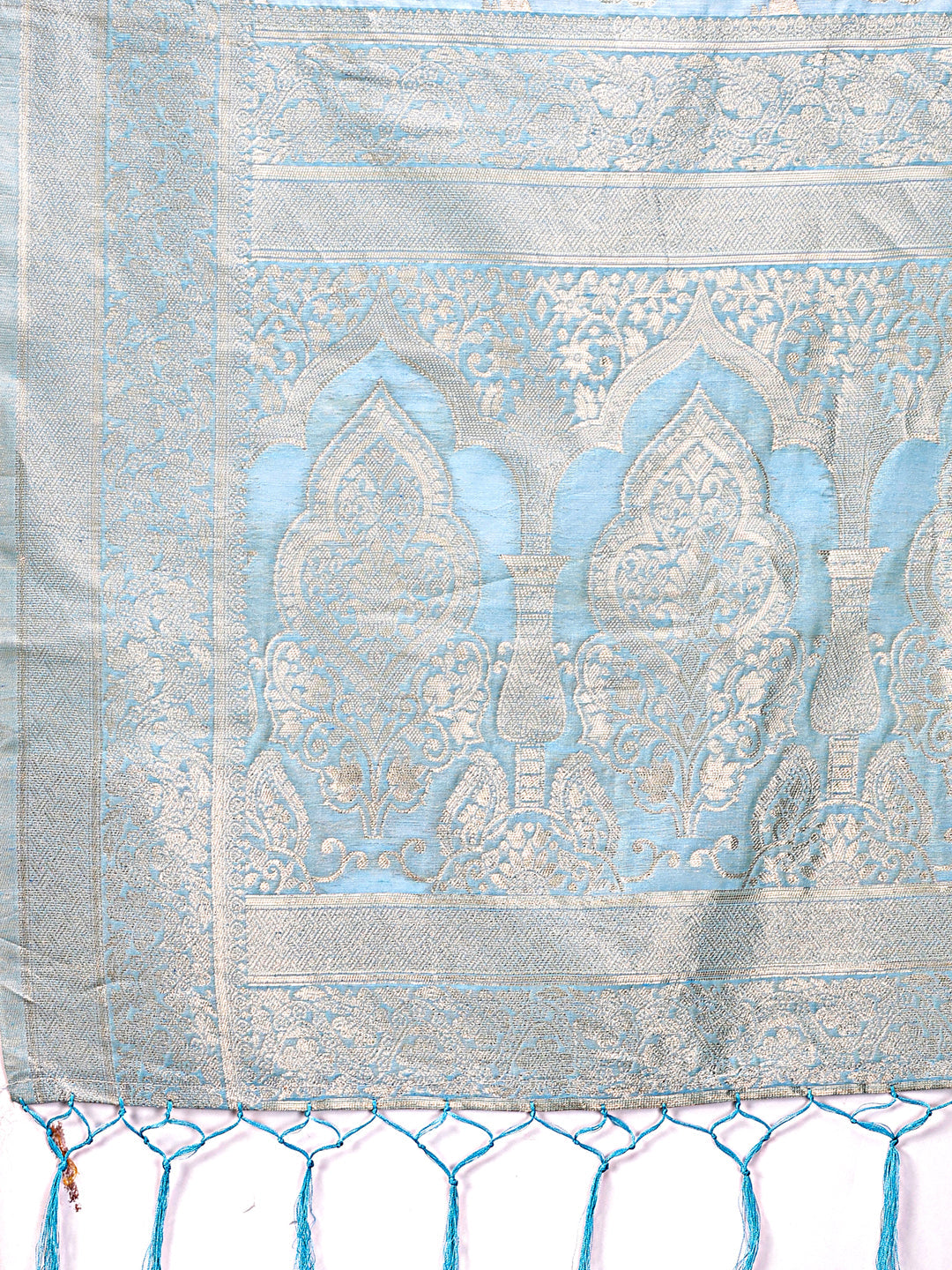 Sky Blue Cotton Saree with Golden Zari Work