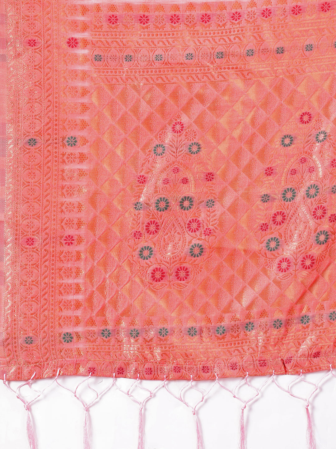 Peach Linen Saree with Intricate Woven Motifs and Pallu