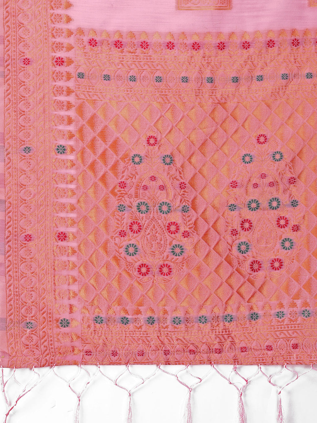 Elegant Light Pink Linen Saree with Intricate Woven Motifs