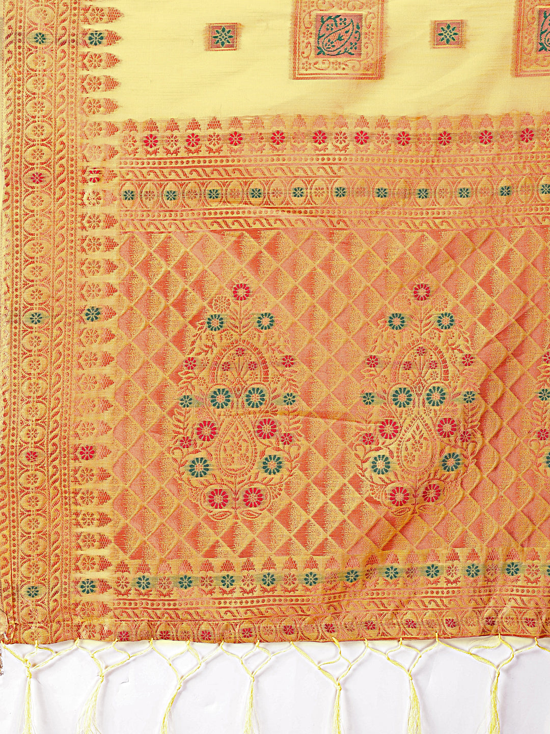 Yellow Linen Saree with Intricate Woven Patterns