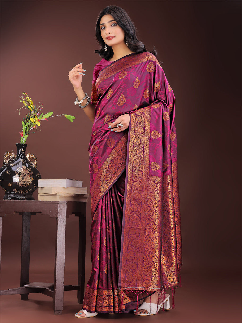 Majestic Purple Banarasi Silk Saree with Golden Zari